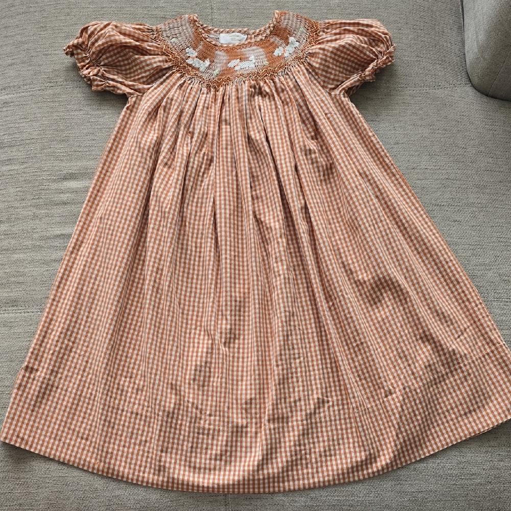 Rosalina Collections Burnt Orange & White Gingham Girl's Maxi Dress